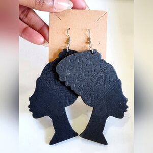 Bold Black Handcrafted African Statement Earrings with Textured Finish
